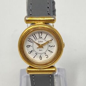 Vintage Sutton Watch Women 25mm Gold Tone Gray Leather New Battery 8.25"